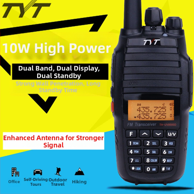 TYT TH-UV8000D vonkajšie analógové walkie-talkie s vysokým výkonom, duálny displej, 128 kanálov, 10W výstup, Li-ion batéria 2200 mAh