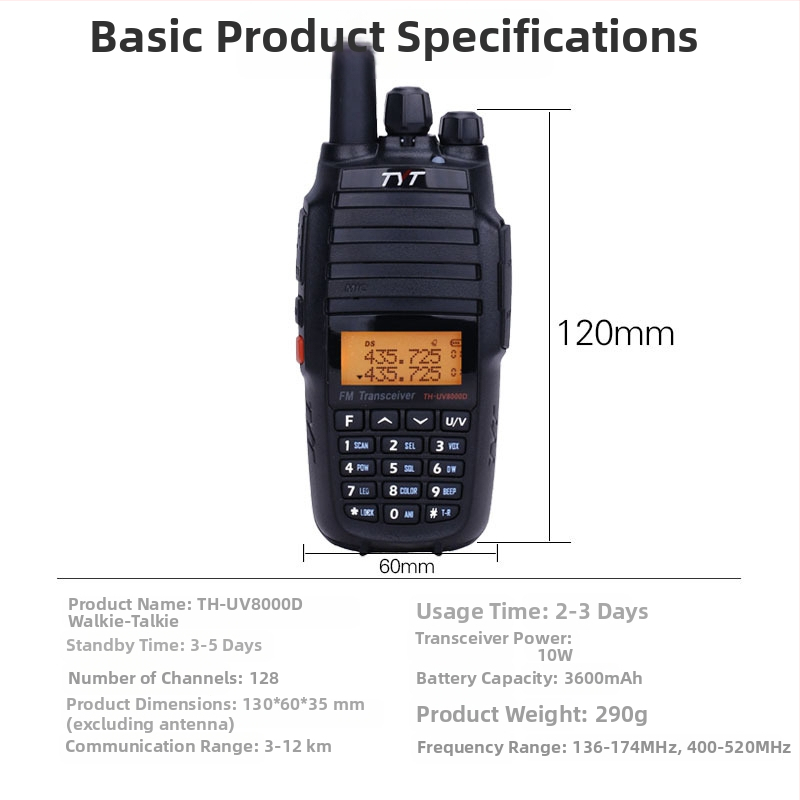 TYT TH-UV8000D vonkajšie analógové walkie-talkie s vysokým výkonom, duálny displej, 128 kanálov, 10W výstup, Li-ion batéria 2200 mAh