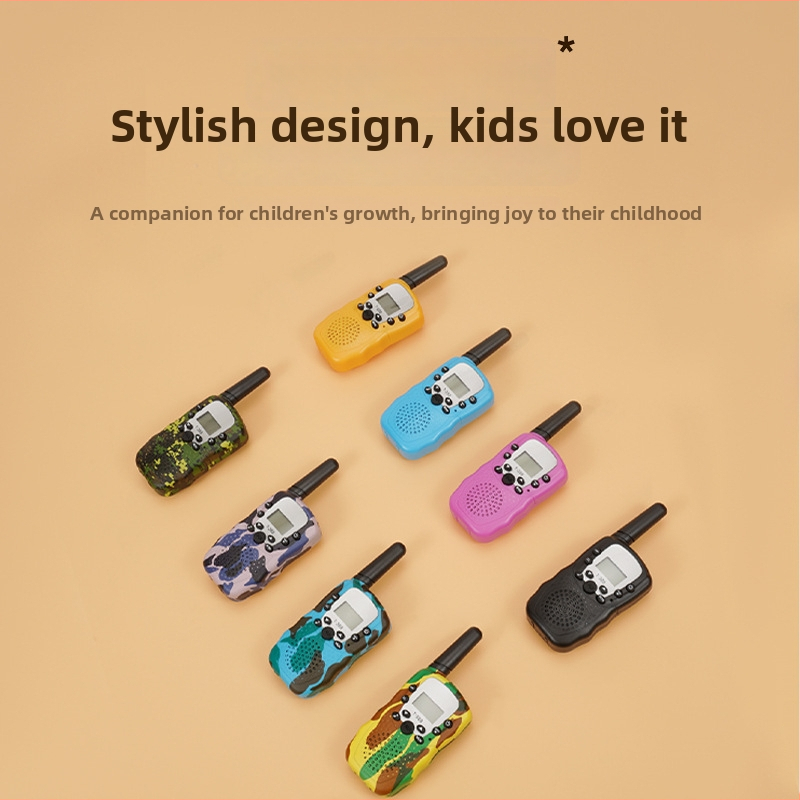 Παιδικό Walkie-Talkie T-388, εκπαιδευτικό και διασκεδαστικό παιχνίδι με ασύρματη επικοινωνία, αλληλεπίδραση γονέα-παιδιού; εμβέλεια 1.5–3 χλμ, ισχύς 0.5W, κανάλια 8–22, NiMH 300 mAh μπαταρία, οθόνη