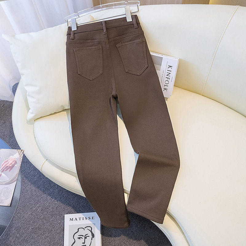 Džinsi visokog struka, ravni kroj, flis podstava, debeli denim