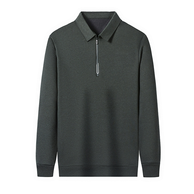 Muška zimska polo majica s flis podstavom u vunom-pamučnom miksu, polu-zip zatvarač, dugi rukav, ležernog kroja