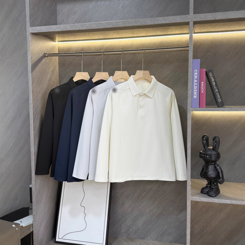 Polo majica za sport i slobodno vrijeme, dugi rukav, udoban kroj, flokirani poliester-smjesa materijal