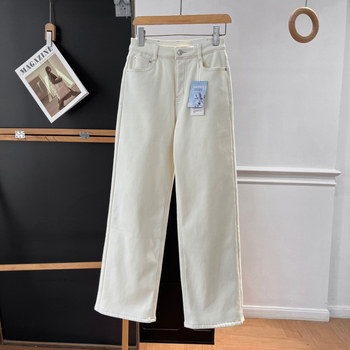 Ženske traperice, denim od pamuka, visoki pojas, široke nogavice, debeli, mikroelastični