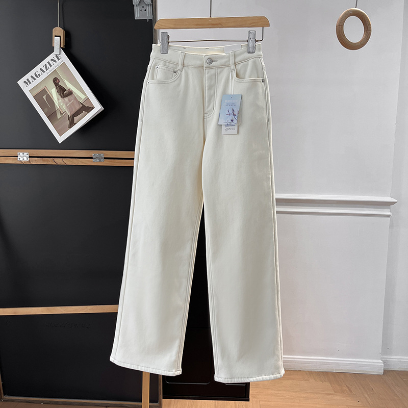Ženske traperice, denim od pamuka, visoki pojas, široke nogavice, debeli, mikroelastični
