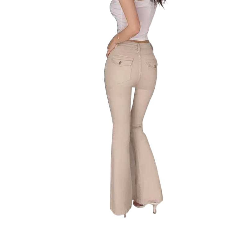 Denim farmernadrág, magas derekú, széles szárú, rugalmas, elegáns ingázó stílus