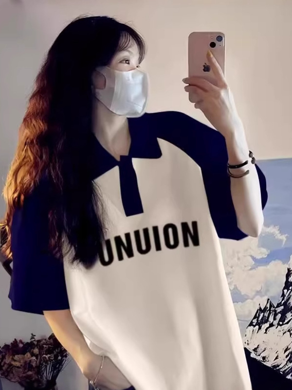 Polo majica s raglan rukavima, pamuk materijal, slobodan kroj, srednje duljine