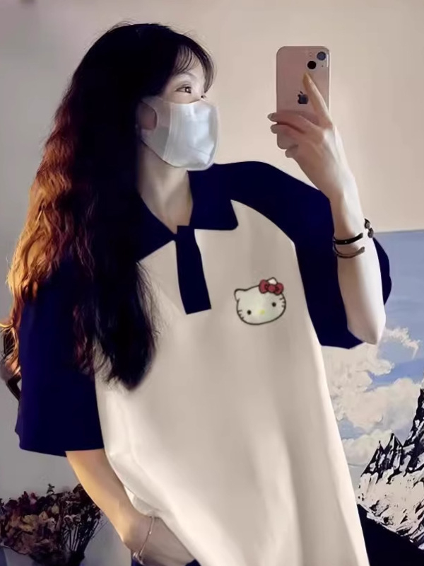 Polo majica s raglan rukavima, pamuk materijal, slobodan kroj, srednje duljine