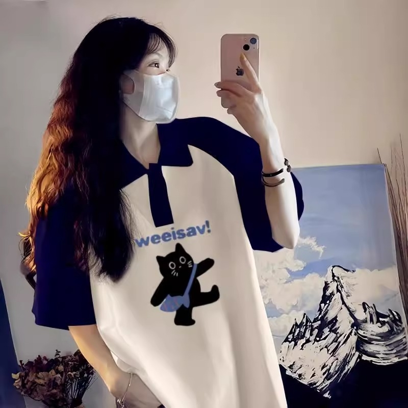 Polo majica s raglan rukavima, pamuk materijal, slobodan kroj, srednje duljine