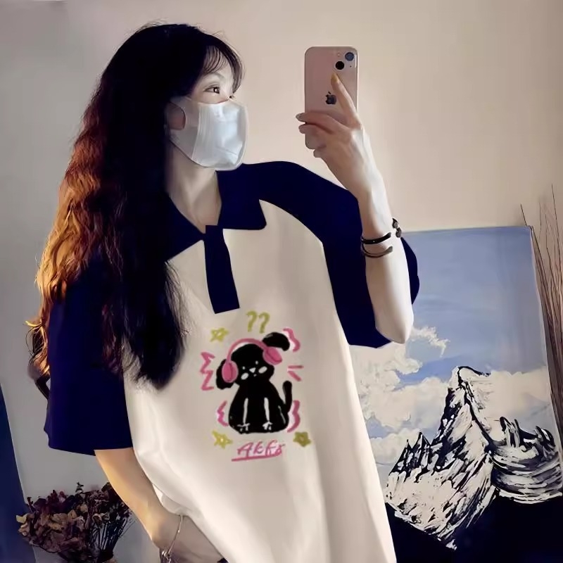 Polo majica s raglan rukavima, pamuk materijal, slobodan kroj, srednje duljine