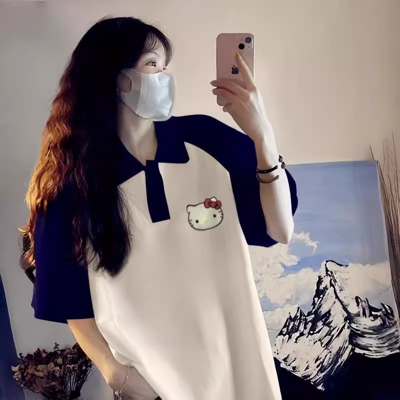 Polo majica s raglan rukavima, pamuk materijal, slobodan kroj, srednje duljine