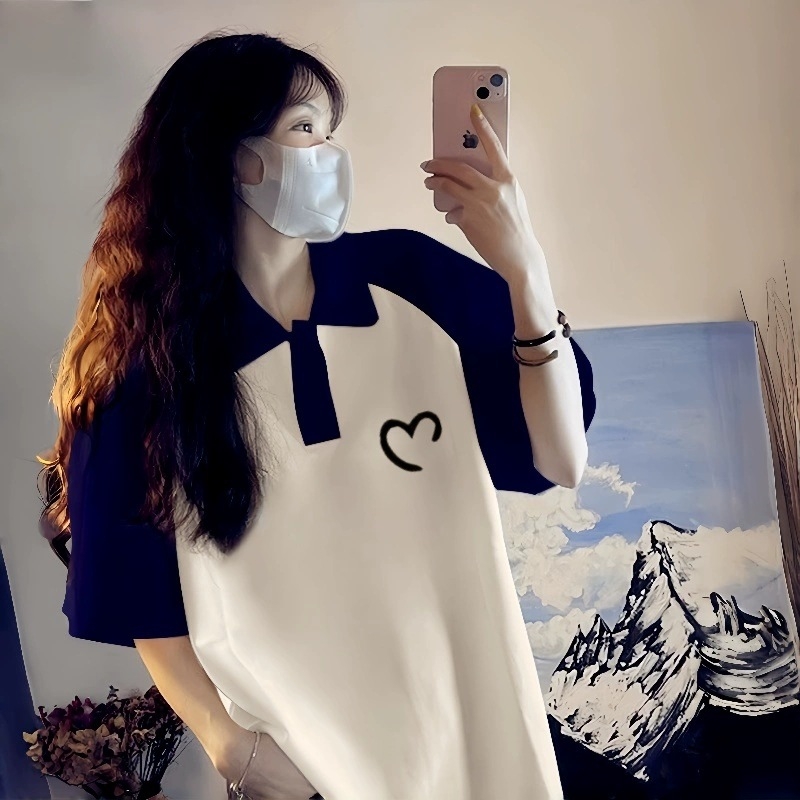 Polo majica s raglan rukavima, pamuk materijal, slobodan kroj, srednje duljine