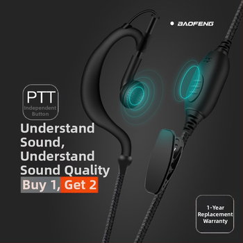 Baofeng Walkie-Talkie K-Head slúchadlo s pleteným káblom 5R, dosah 1,5–3 km, univerzálne, do uší, vodotesné, bez batérie