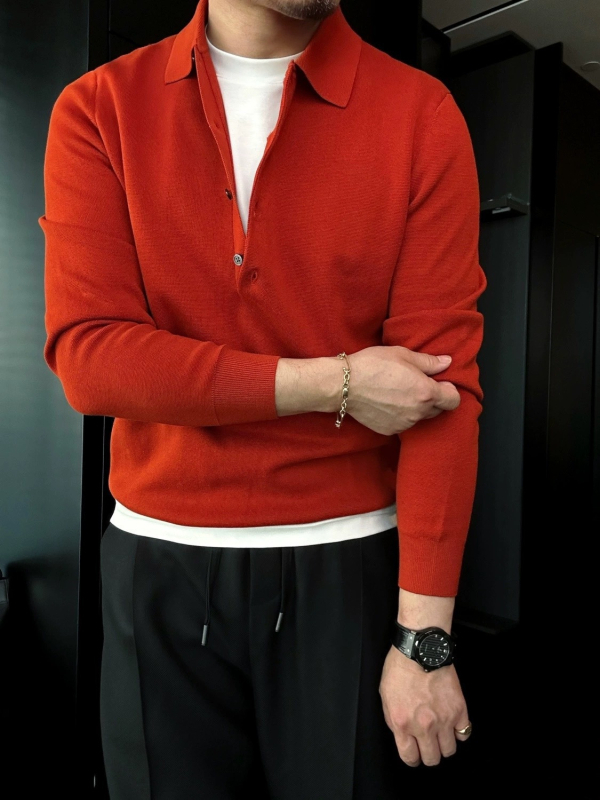 Polo majica s dugim rukavima, uski kroj, jednobojni uzorak, tkanina od mercelizirane pamuka i viskoze