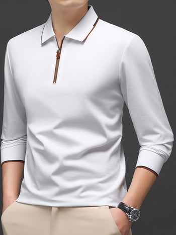 Polo majica sa zatvaračem sprijeda, korejski stil, dugi rukav, slobodan kroj, pamuk-modalna smjesa