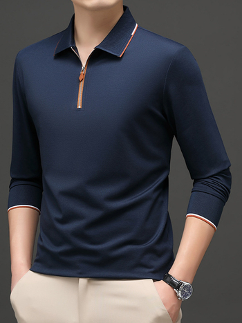 Polo majica sa zatvaračem sprijeda, korejski stil, dugi rukav, slobodan kroj, pamuk-modalna smjesa