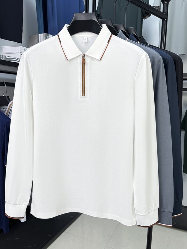 Polo majica sa zatvaračem sprijeda, korejski stil, dugi rukav, slobodan kroj, pamuk-modalna smjesa