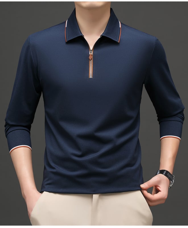 Polo majica sa zatvaračem sprijeda, korejski stil, dugi rukav, slobodan kroj, pamuk-modalna smjesa