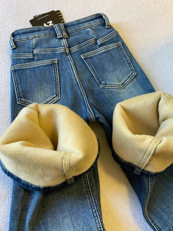 Ženske traperice od denima s fleece podstavom, debele, mikro flare krojem, za žene, plus veličina