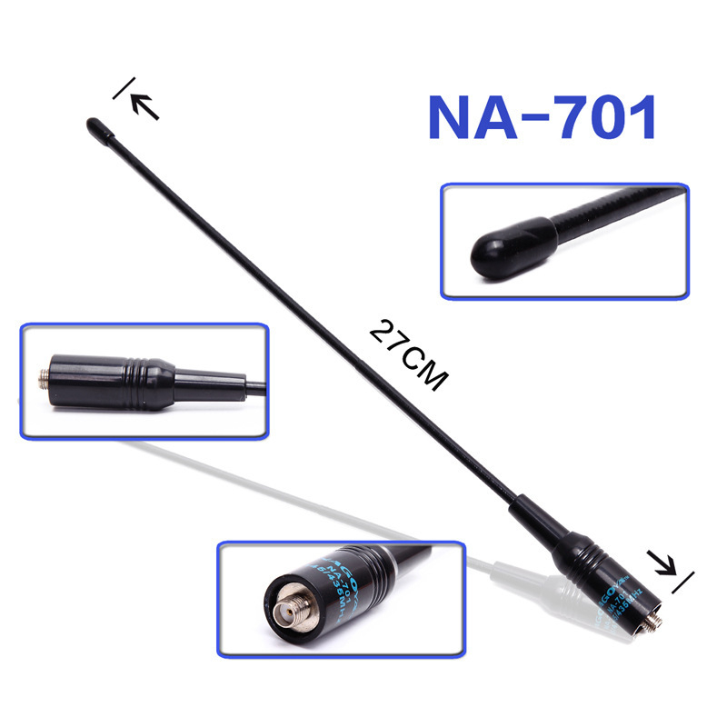 Antena Nagoya NA-701 UV cu două segmente, pentru radiouri, 136-174/400-480 MHz, rază 5-10 km, compatibil BF-888S