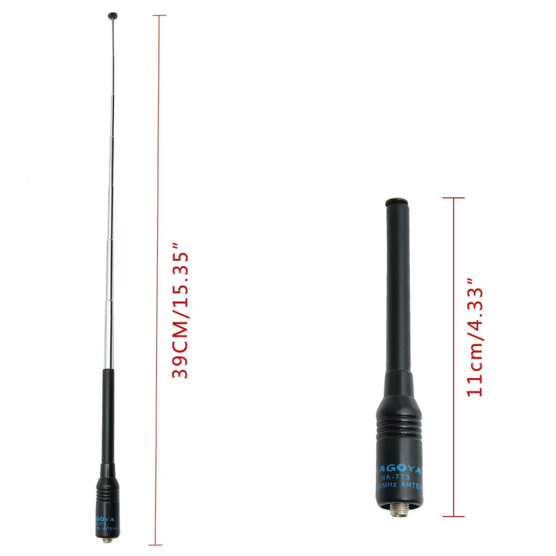 Baofeng antena za ručni radio NA773 teleskopka dvodijelna visokog zasiha SMA ženski, 136–174/400–520 MHz, domet 10–50 km