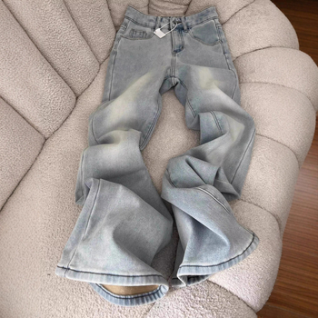 Bootcut traperice s flis podstavom, visokim pojasom, pamuk materijal, jesen-zima 2025