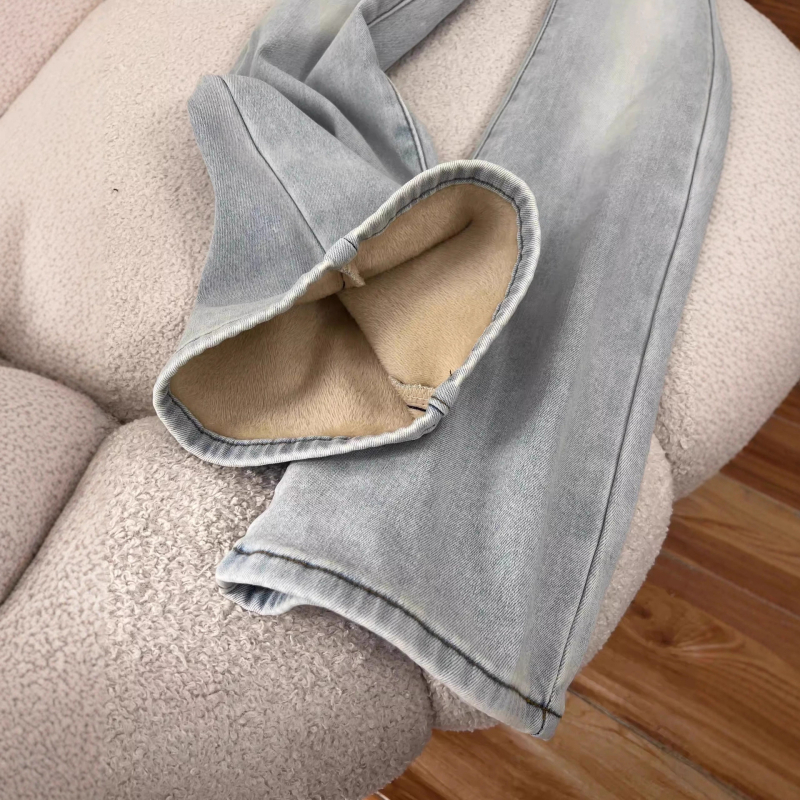 Bootcut traperice s flis podstavom, visokim pojasom, pamuk materijal, jesen-zima 2025