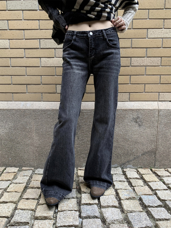 Ženske bootcut traperice - retro američki ulični stil, denim, 70–80% pamuka, niska do srednje visine struka, jesen 2025