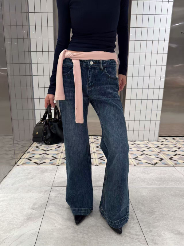 Ženske bootcut traperice - retro američki ulični stil, denim, 70–80% pamuka, niska do srednje visine struka, jesen 2025