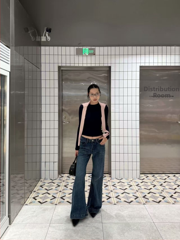 Ženske bootcut traperice - retro američki ulični stil, denim, 70–80% pamuka, niska do srednje visine struka, jesen 2025