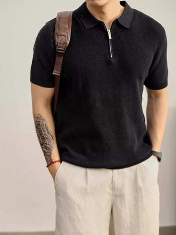 Polo japán retro stílusú póló, 3/4-es ujj, 100% poliészter anyag, egyszínű dizájn