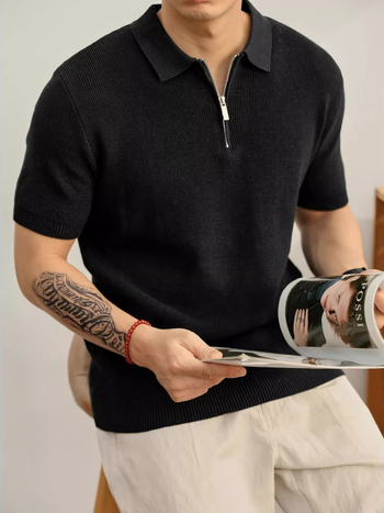 Polo japán retro stílusú póló, 3/4-es ujj, 100% poliészter anyag, egyszínű dizájn