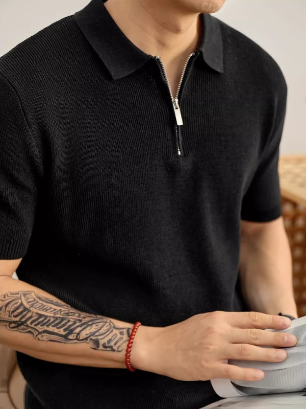 Polo japán retro stílusú póló, 3/4-es ujj, 100% poliészter anyag, egyszínű dizájn