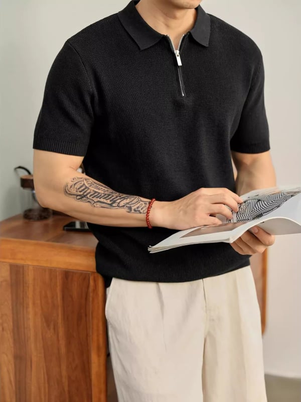 Polo japán retro stílusú póló, 3/4-es ujj, 100% poliészter anyag, egyszínű dizájn