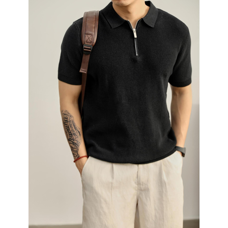 Polo japán retro stílusú póló, 3/4-es ujj, 100% poliészter anyag, egyszínű dizájn