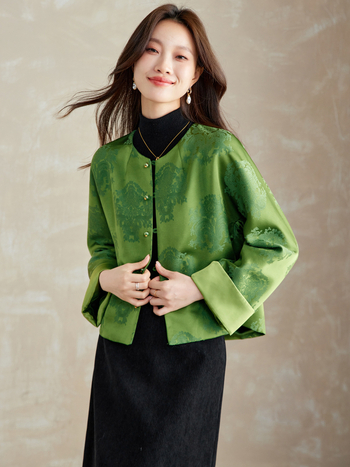 Дамско яке за ежедневен стил: полиестер със спандекс, дълги ръкави с паднало рамо, кръгла яка, копчета в един ред, стандартна дължина