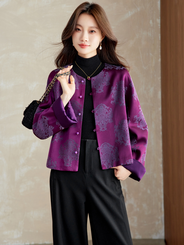 Дамско яке за ежедневен стил: полиестер със спандекс, дълги ръкави с паднало рамо, кръгла яка, копчета в един ред, стандартна дължина