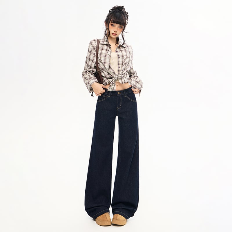 Traperice ravnog kroja, srednji pojas, duljina do poda, denim od pamuka