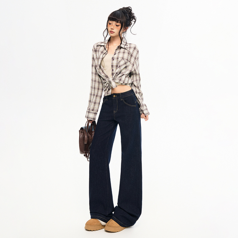 Traperice ravnog kroja, srednji pojas, duljina do poda, denim od pamuka