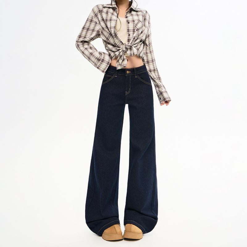 Traperice ravnog kroja, srednji pojas, duljina do poda, denim od pamuka