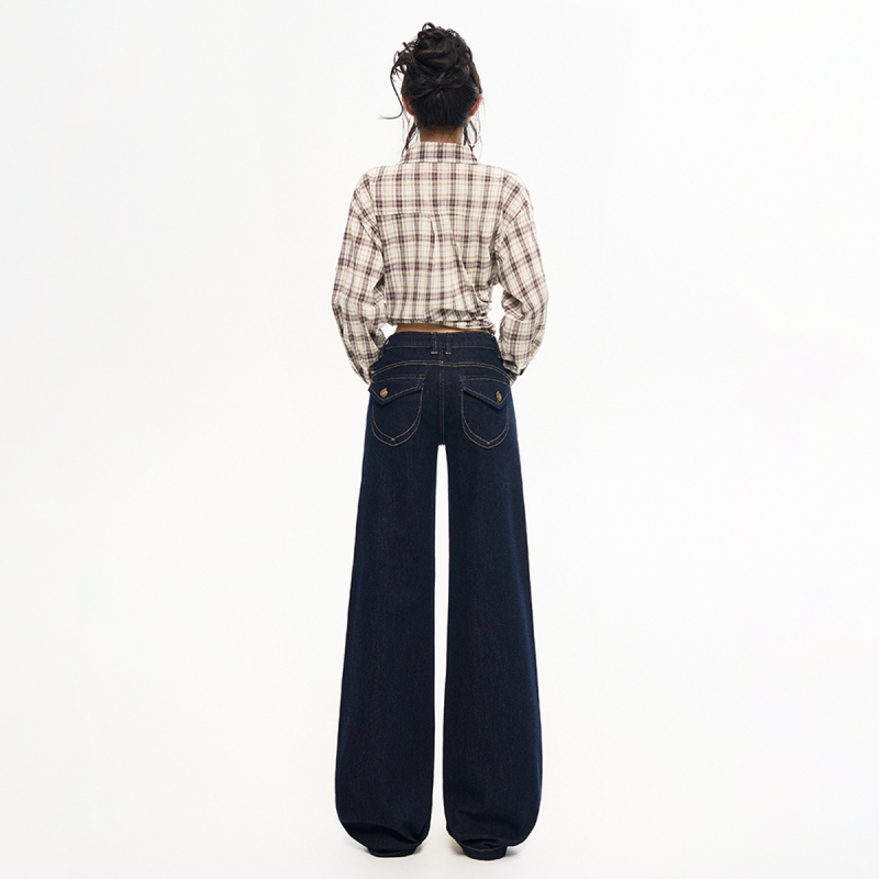 Traperice ravnog kroja, srednji pojas, duljina do poda, denim od pamuka