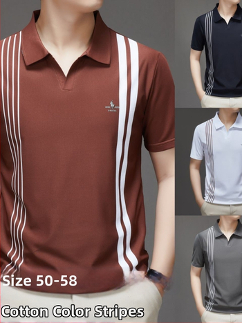 Férfi póló, csíkos, rövid ujjú, laza szabású, légáteresztő poliészter