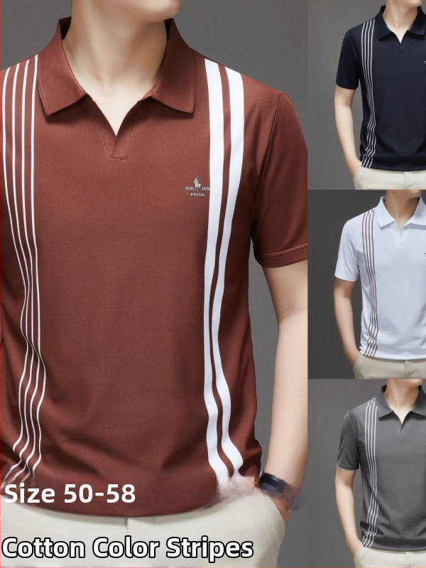 Férfi póló, csíkos, rövid ujjú, laza szabású, légáteresztő poliészter