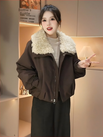 Женска парка – дебела изкуствена овча вълна, превърната надолу която, дълги ръкави, свободен силует, обработка против намачкване