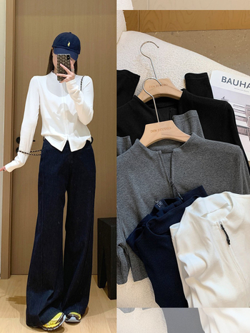 Pamukasta dukserica s stojećim ovratnikom i zatvaračem, korejsko-japanski casual stil, slobodan kroj, 50-70% pamuka, jesen 2025