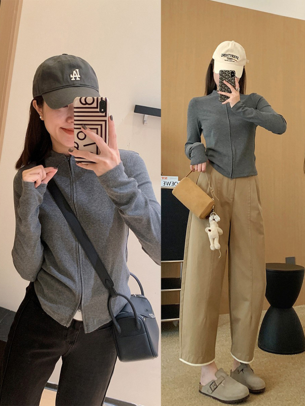 Pamukasta dukserica s stojećim ovratnikom i zatvaračem, korejsko-japanski casual stil, slobodan kroj, 50-70% pamuka, jesen 2025