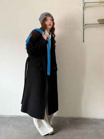 Palton de femei din lână, reversibil, cusut manual, siluetă în stil coreean, lungime medie, nasturi dubli