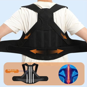 Колан за корекция на позата за възрастни – неопрен, подпора за талия, сандвич мрежа + полар флис + 4 гумени ленти за опора