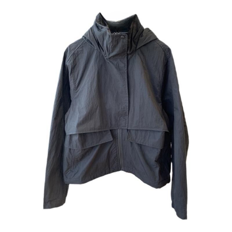 Ženska kratka jakna s kapuljačom, pamut-nylon mješavina, jednofarbna, opuštena silueta, duljina 40–50 cm, dugi rukavi, zatvarač, panel detalji, casual stil, jesen 2024