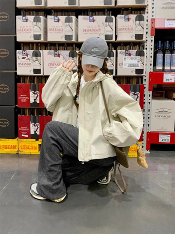 Дамско късо палто с качулка, цип, свободна кройка, средна дължина, нейлон и 50–70% полиестер