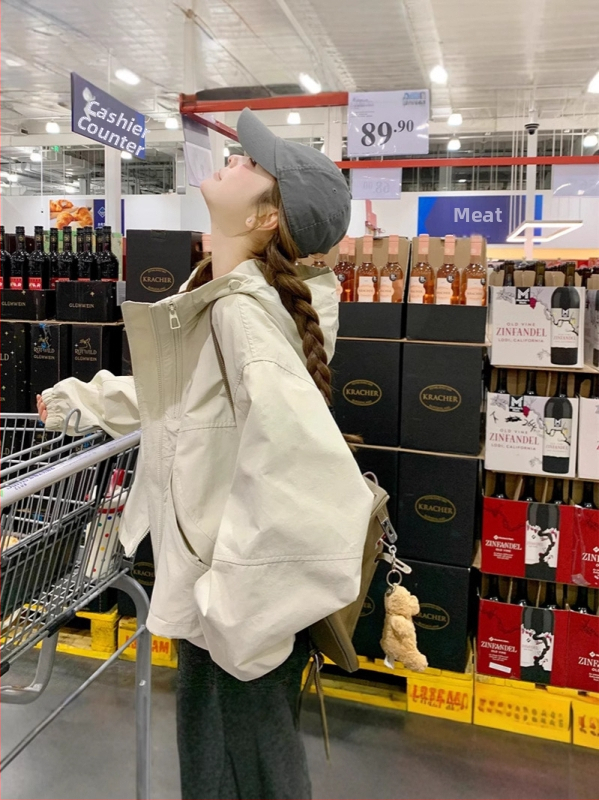 Дамско късо палто с качулка, цип, свободна кройка, средна дължина, нейлон и 50–70% полиестер